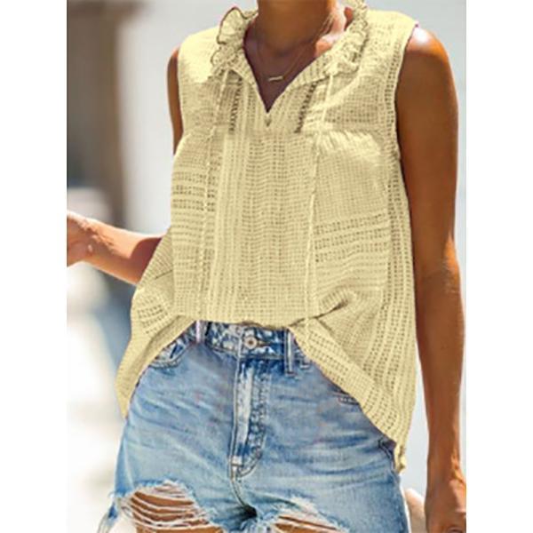 Casual V Neck Sleeveless Solid Color Blouse