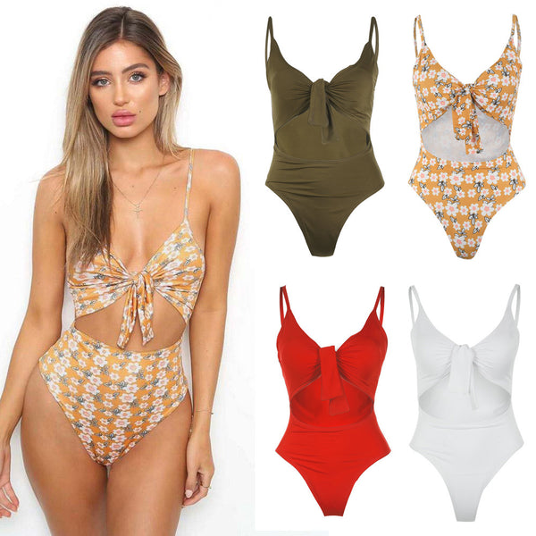 Sexy tie-tie print one-piece swimsuit