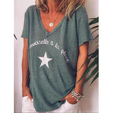 Casual V Neck Letter Printed Short Sleeve T-Shirts