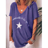 Casual V Neck Letter Printed Short Sleeve T-Shirts