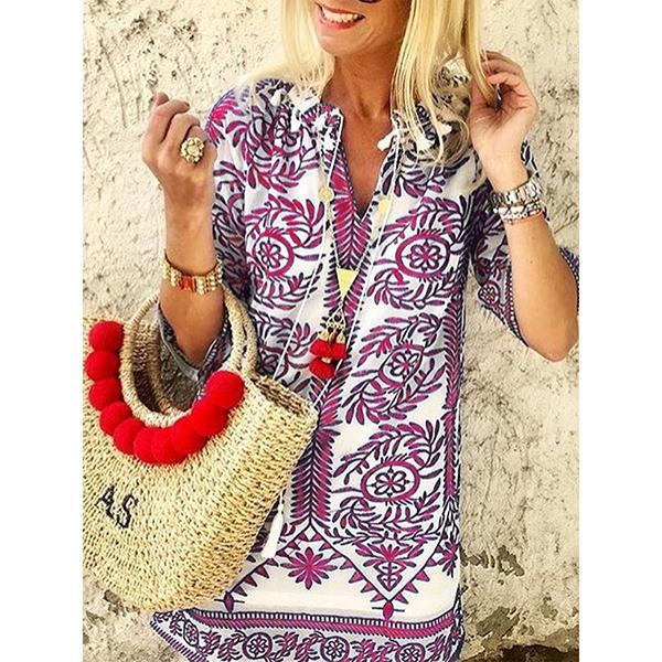 Holiday Printed V Neck Loose Blouse