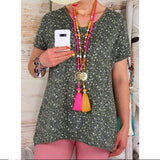 Large Size V Neck Printed Blouse