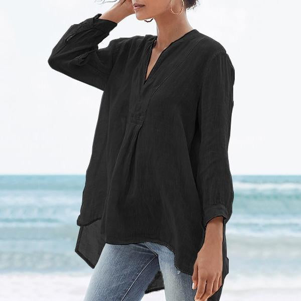 V-Neck Loose Autumn Solid Casual Blouses