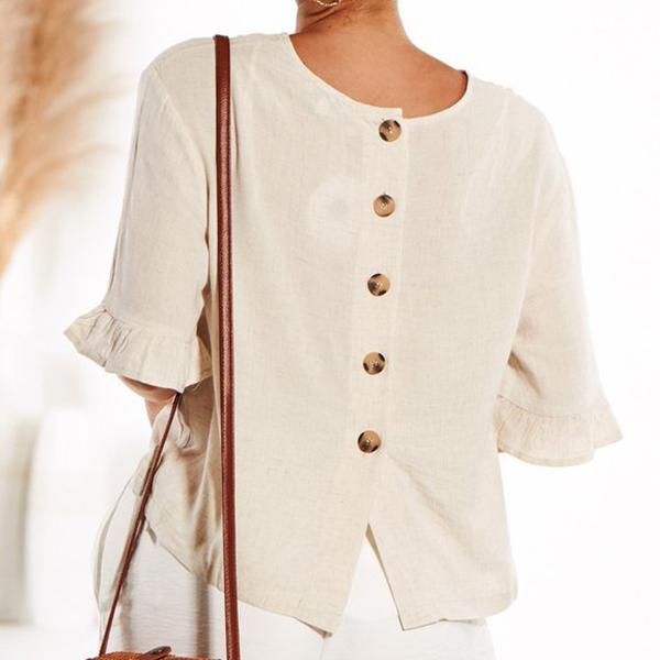 Ruffle Sleeve Loose Solid Color Blouse