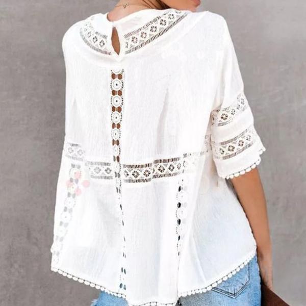 Summer White Embroidered Round Neck Blouse