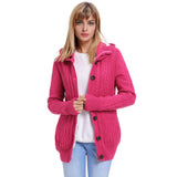 Women Casual Cardigan Hooded Long Sleeve Knitted Sweater