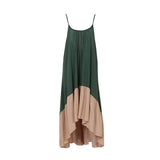 Women Spaghetti Strap Stitching Color Backless Maxi dresses (Green One size )