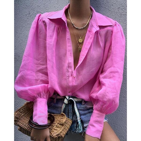 Fall Lantern Sleeve Loose Casual Shirt