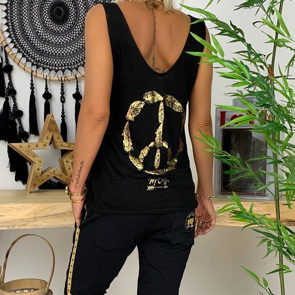 Casual Back Printed Sleeveless Vests
