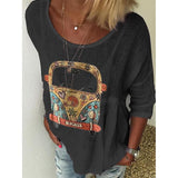 Casual Loose 3/4 Sleeve Round Neck Printed Tops