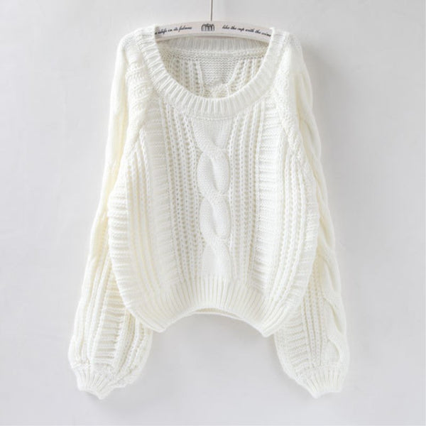 Women Pullover O-neck Candy Color Short Sweater