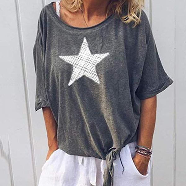 Star Printed Loose Solid Color Blouse