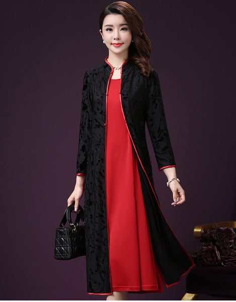 Women Oversized Long Sleeve Printed  Fashion Midi Dress