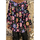 V Neck Flower Printed Loose Blouse