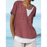 Solid Color Short Sleeve Pocket Casual Tops