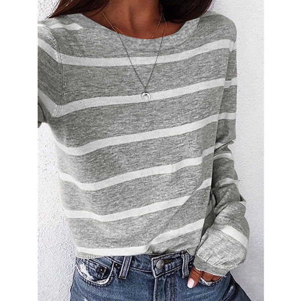 Autumn Striped Round Neck Long Sleeve T-Shirt