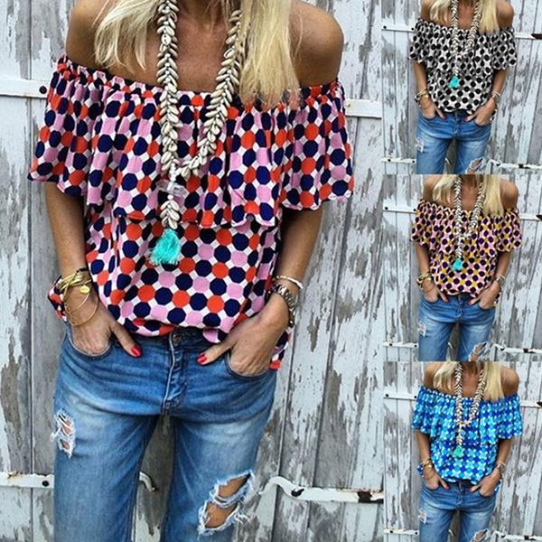 Casual Polka Dot Off-The-Shoulder Blouse