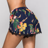 Beautiful sexy big flower print lace split shorts