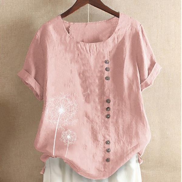 Daily Print Short Sleeve Button Blouse