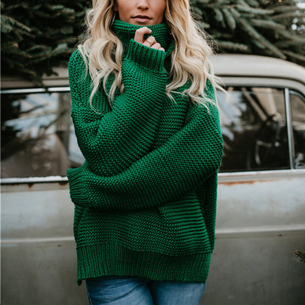 Women Casual Turtle Neck Solid Knitted Sweater