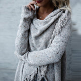 Women Knitted Fashion Tassel Casual Irregular Cardigan Coat