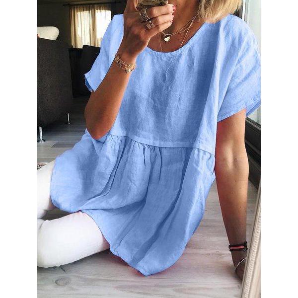 Casual Short Sleeve Solid Color Blouse