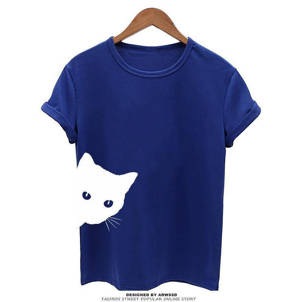 Cat Looking Outside Print Women Tshirt Cotton Casual Funny T Shirt for Lady Girl Top