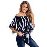 Women's summer tube top word collar shirt five points trumpet sleeve striped shirt
