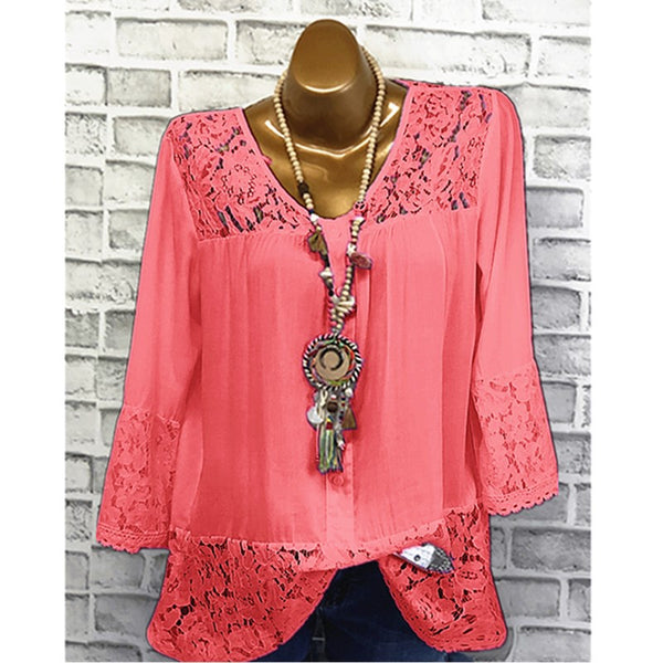 Women Summer New Stylish O-neck Solid  Long Sleeves Blouse