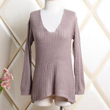 Women V-neck Knitted Loose Sexy Sweater