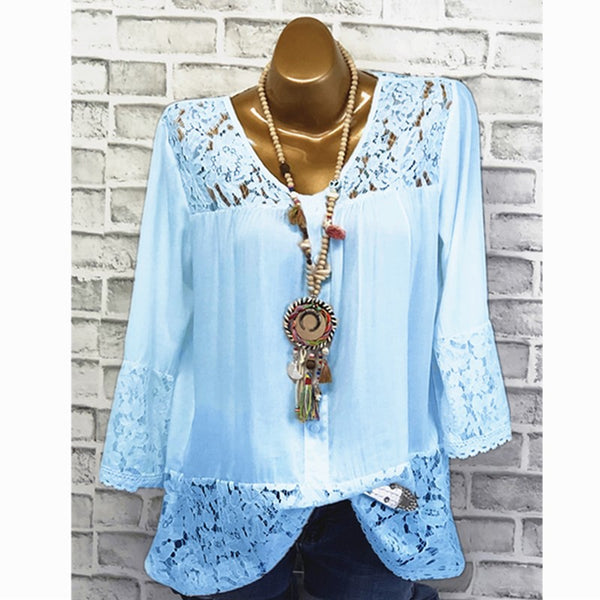 Women Summer New Stylish O-neck Solid  Long Sleeves Blouse