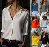 Women Summer Long Sleeves Deep V Button Chiffon Shirts