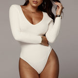 Women's sexy V-neck long-sleeved pitted jumpsuit