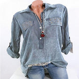 Casual Lapel Long Sleeve Sequins Decorated Women Shirts