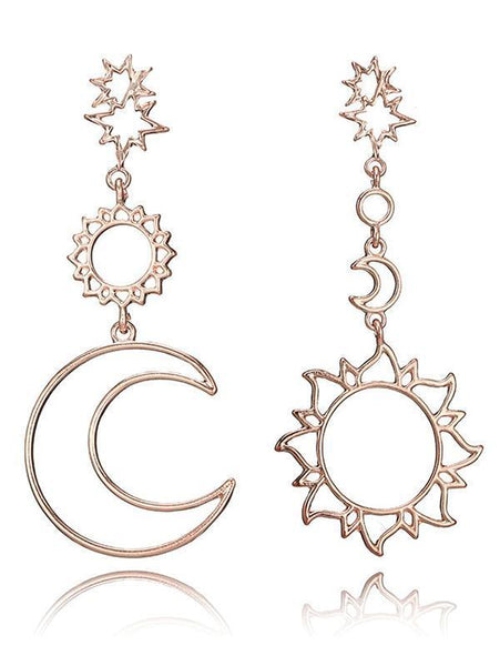 Hollow Vintage Sun&Moon&Star Pattern Pendant Earrings