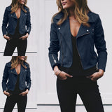 Women's new lapel diagonal zipper short jacket