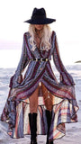Female tethered beach print bohemian dress
