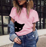 Cat Looking Outside Print Women Tshirt Cotton Casual Funny T Shirt for Lady Girl Top