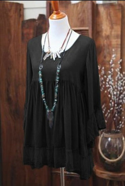 Women Lace Tunic Patchwork Long Sleeve O-neck Blouse