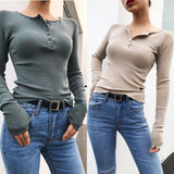 Women Solid color Slim Single Breasted Pullover Tops