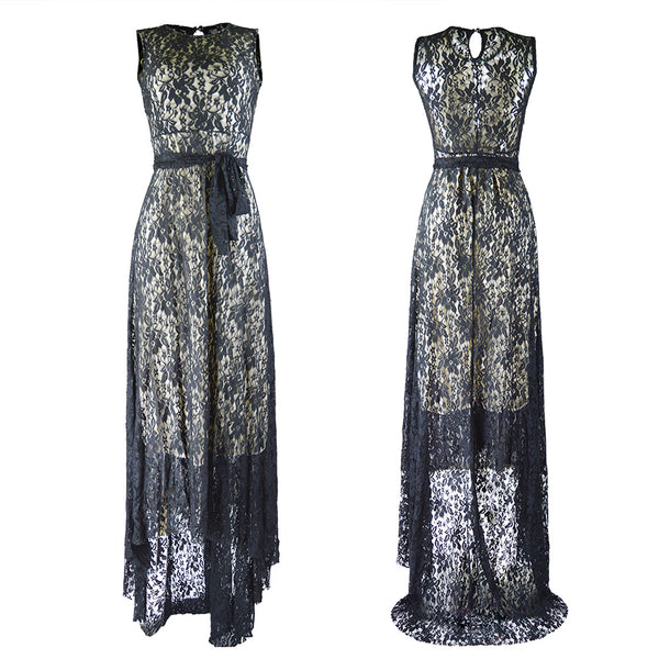 Fashion Style Sleeveless Lace Asymmetrical Maxi Dress 