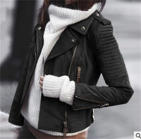 Women Solid Long Sleeve Turn-down Collar Slim Jacket