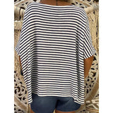 V Neck Batwing Striped Casual T-Shirts
