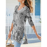 Casual V Neck Printed 3/4 Sleeve Blouse