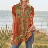 Bohemian Embroidery V Neck Loose Blouse