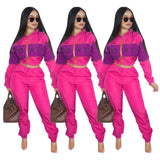 Women's letter printed two-color stitching Windbreaker suit