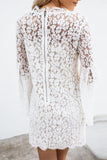 WanaDress Hollow Out Lace Bell Sleeve V Neck Dress