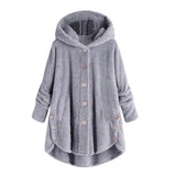 Women Casual Button Long Sleeve Solid Fluffy Hooded Coats