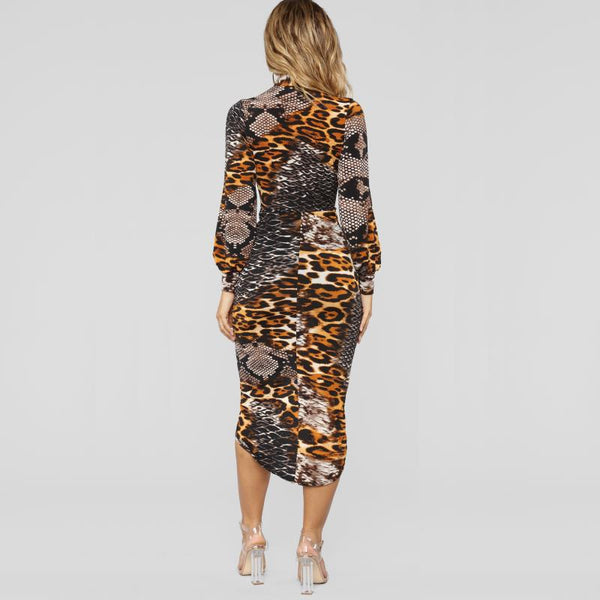 Women Deep v leopard dress
