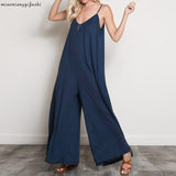 Women New Solid Wide Leg Overalls V Neck Jumpsuits
